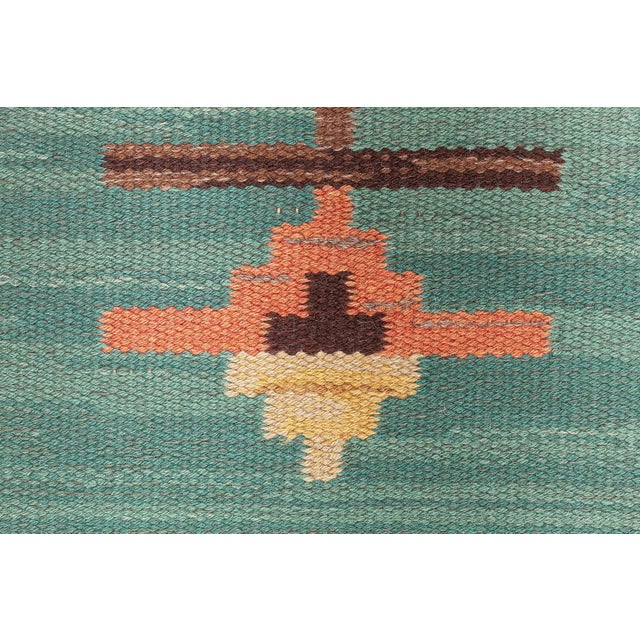 Green Doris Leslie Blau Midcentury Swedish Green Handmade Wool Rug For Sale - Image 8 of 9