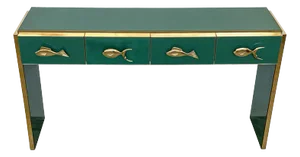 Green Glass Console with Four Drawers, 1980s