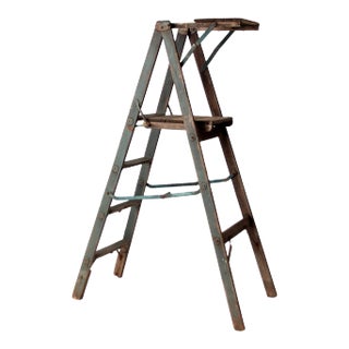 Vintage Wooden Platform Ladder For Sale