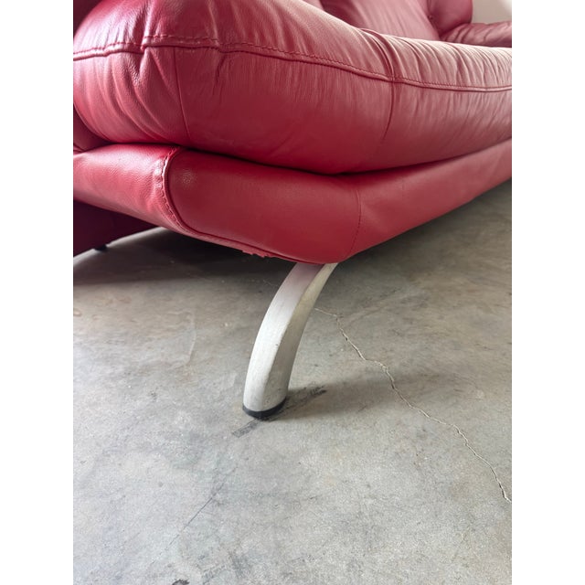 Vintage Postmodern Nicoletti Salotti–Style Italian Red Leather Sofa For Sale - Image 10 of 11