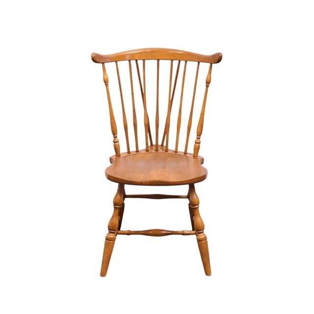 American Pennsylvania House Solid Hard Rock Maple Colonial Early American Fiddleback Duxbury Windsor Dining Side Chair For Sale - Image 3 of 12