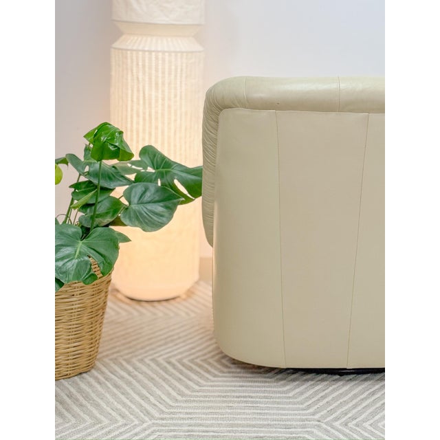 Vintage Cream Leather MCM Postmodern Swivel Glider Chair Pair 28" Wide For Sale - Image 12 of 15