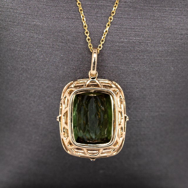 5.6cts Chrome Tourmaline Pendant With Natural Diamond Halo in Solid 14k Gold For Sale In Columbus - Image 6 of 7