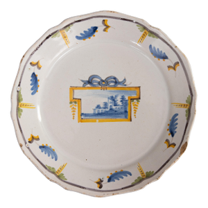 18th Century Nevers Castle Polychrome Tin-Glazed Faïence Plate