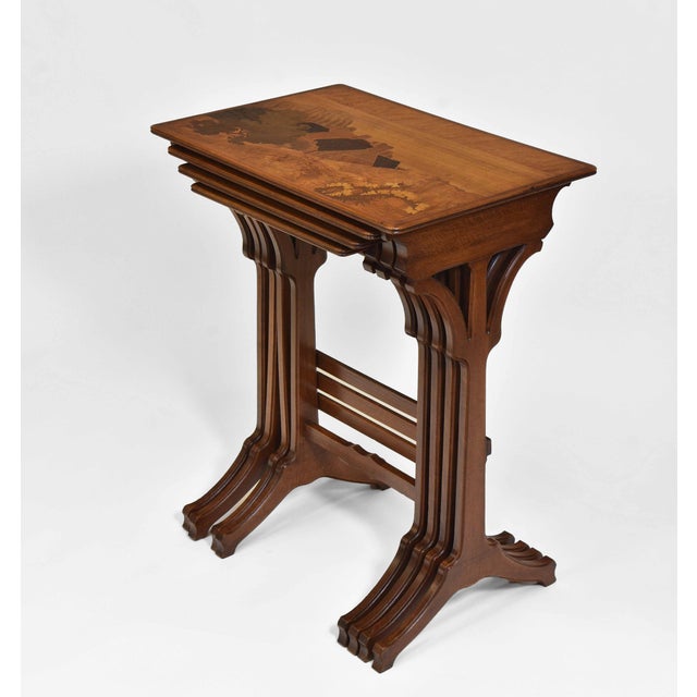 Brown Art Nouveau Seascape Boats Nesting Tables by Emile Gallé, 1900s, Set of 4 For Sale - Image 8 of 18
