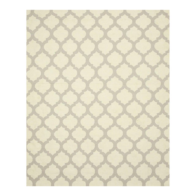 5'6"x8 Maya Moroccan Ivory Trellis Modern Flatweave Wool Carpet Rug For Sale