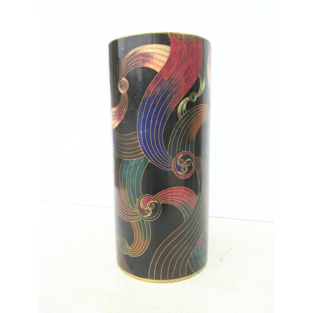 1980s Vintage Chinese Enamel Cylinder Vase For Sale - Image 5 of 8