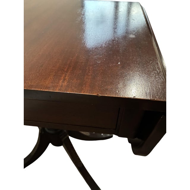 Antique English Regency Style Mahogany Drop Leaf Pedestal Side Table With Drawer For Sale - Image 9 of 10