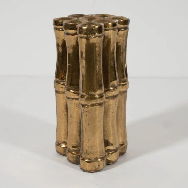 1970s Mid-Century Modern Brass Stylized Cane Bamboo Flower Holder For Sale - Image 5 of 7