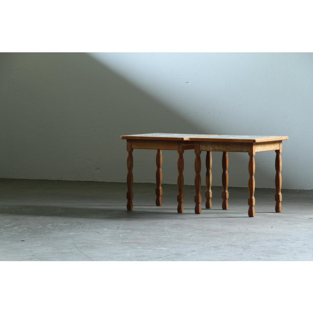 Vintage Brutalist Danish Oak Nightstands with Ceramic Tile Tops, 1970s, Set of 2 For Sale - Image 4 of 13