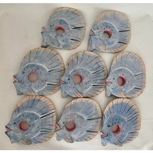 Vintage Painted Wood Tropical Fish Napkin Rings-Set of 8 For Sale - Image 11 of 11