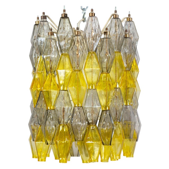 Yellow and Clear Poliedri Chandelier by Carlo Scarpa for Venini, 1980s For Sale