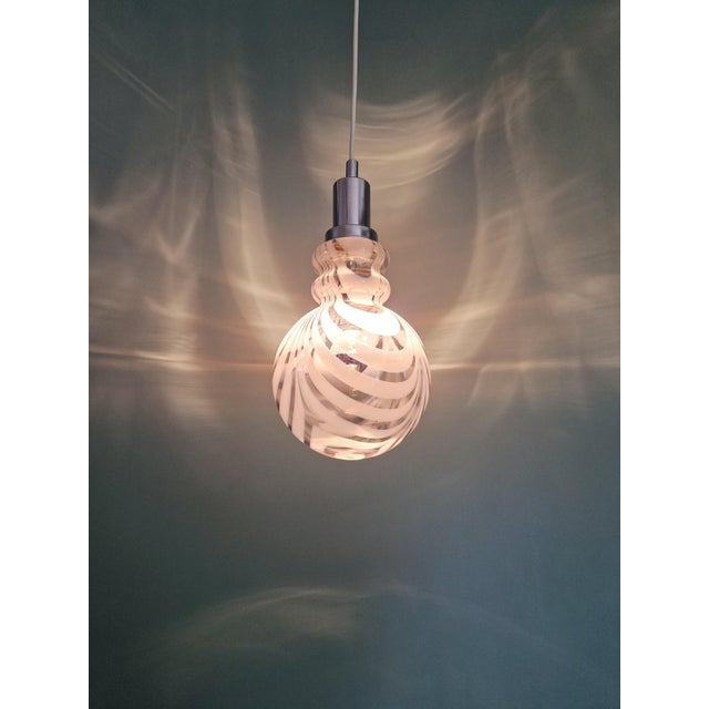 Pendant Light in Smoked Murano Glass with White Spirals, 1970s For Sale - Image 12 of 13