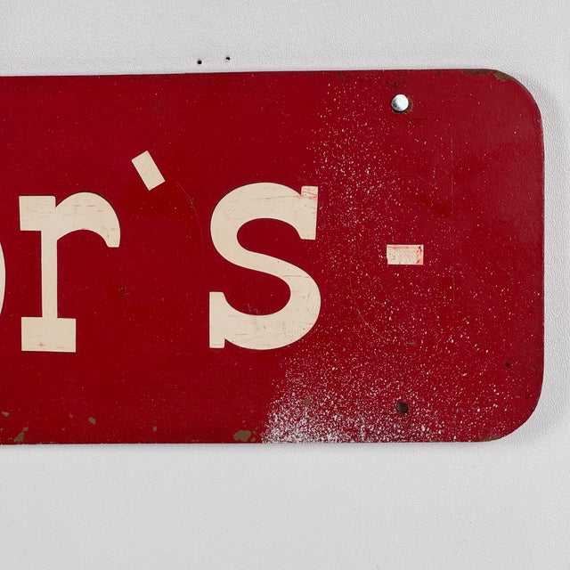 Vintage "Junior's" Rectangular Wall Sign in Firetruck Red With White Font For Sale In New York - Image 6 of 6