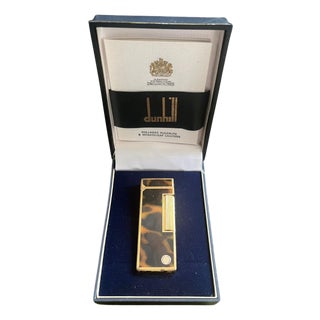 Vintage Dunhill Gold Plated Rare Cognac Marble Lacquer Lighter Original Case For Sale