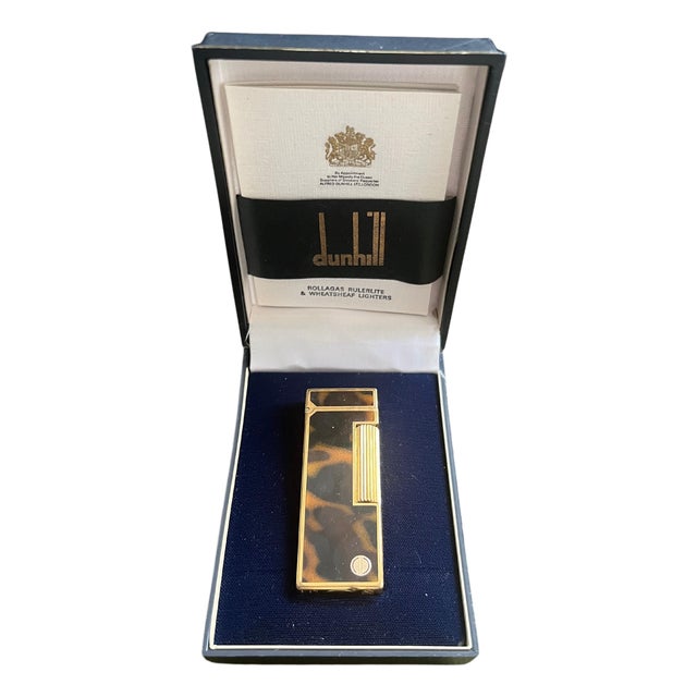 Vintage Dunhill Gold Plated Rare Cognac Marble Lacquer Lighter Original Case For Sale
