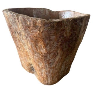 Hand Carved Ancient Teak Wood Container For Sale