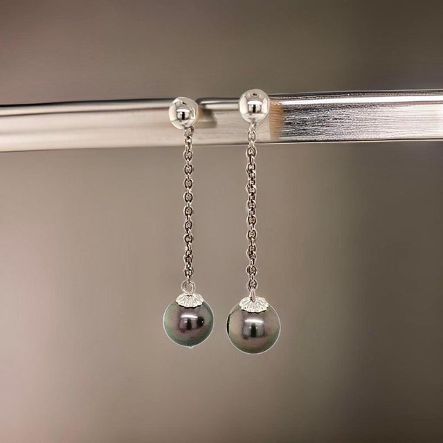 Tahitian Pearl Earrings 14k White Gold Certified For Sale - Image 10 of 15