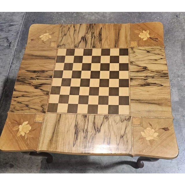 Mid-Century Modern Schild Intarsia Walnut & Marquetry Top Games Table Checkers & Chess Made Germany For Sale - Image 3 of 9