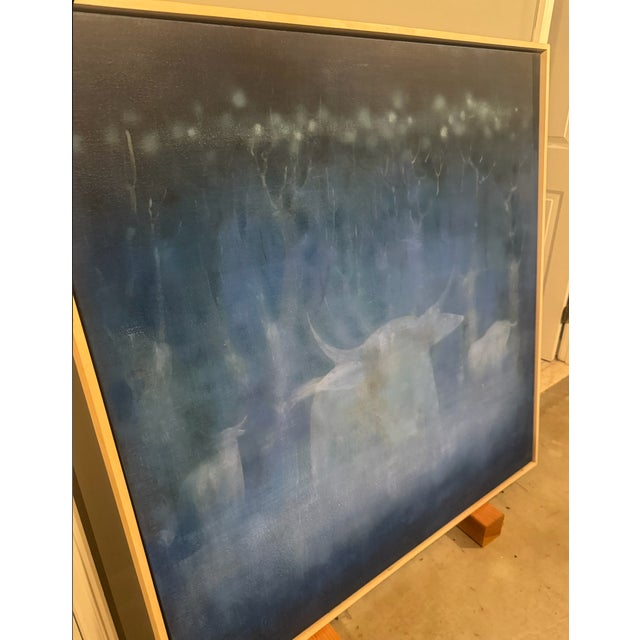 Oil on cavas painting by DT White of a shadow bull on blue background