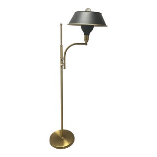 Mid 20th Century Gold Floor Lamp With Black Metal Shade For Sale