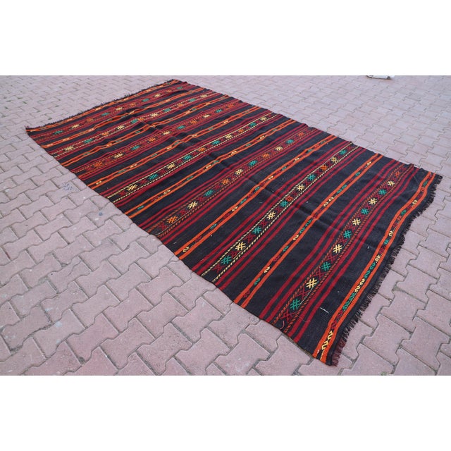 Rustic 1960s Southwestern Style Stripe Design Hand Knotted Oushak Kilim Area Rug For Sale - Image 3 of 10