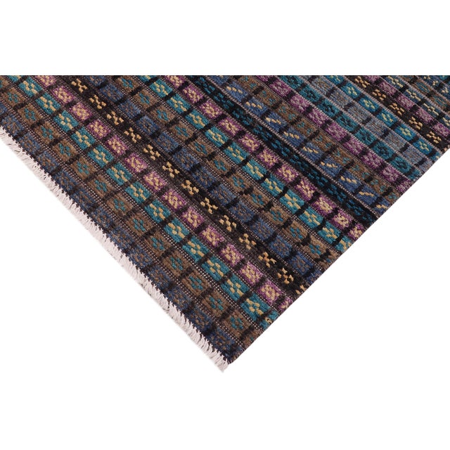 Abstract Rustic Abstract Black/Blue High Low Wool Rug - 2'11'' X 5'2'' For Sale - Image 3 of 9