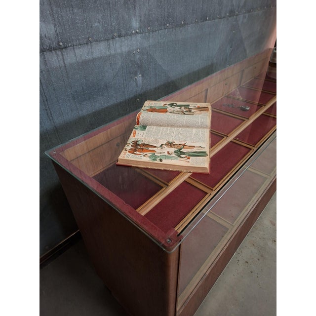 Wood Vintage Wooden Haberdashery Display Counter with 20 Drawers and Glass Top For Sale - Image 7 of 16