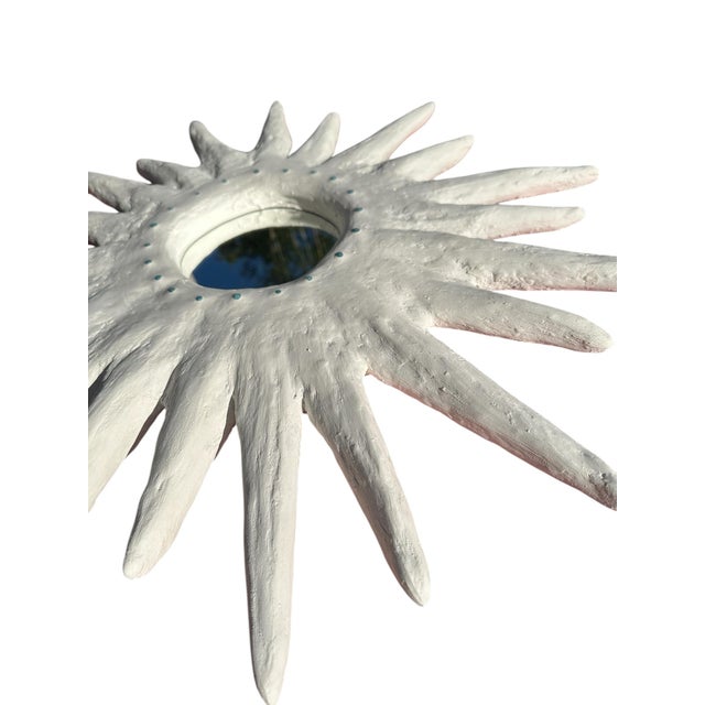 Handmade Plaster Sunburst Mirror With Turqoise Embellishments by Mb Maison For Sale In Charleston - Image 6 of 10