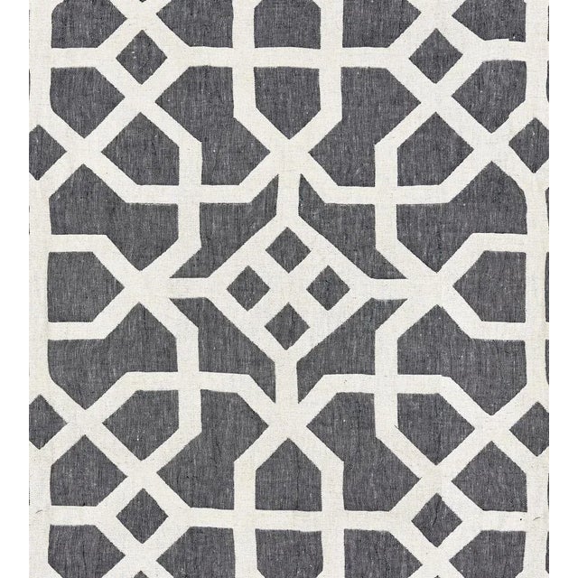 Traditional Sample - The House of Scalamandré Linen Lattice Fabric, Indigo & Greige For Sale - Image 3 of 3