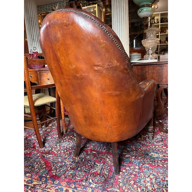 1920s Antique English Tufted Leather Library Chair For Sale - Image 4 of 11