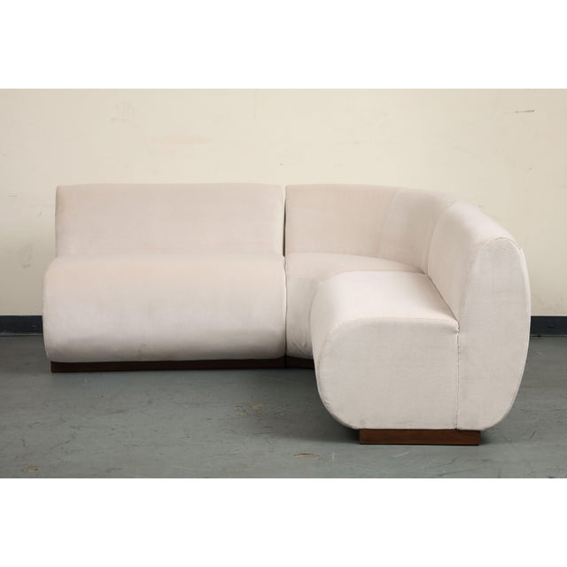 3-Piece Dining Banquette With Rounded Corner in Ivory Velvet For Sale - Image 9 of 9