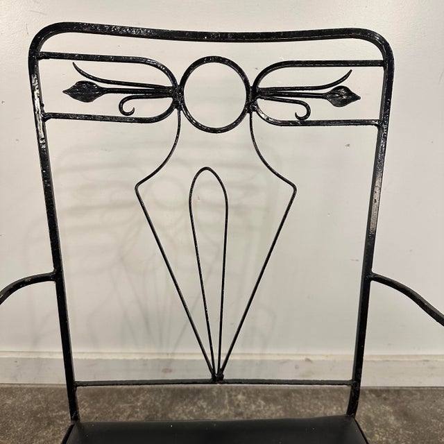 Pair of Salterini Iron Arm Dining Chairs Art Deco, Attributed For Sale - Image 9 of 12