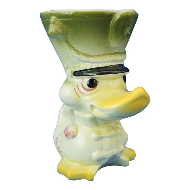 20th Century Deco Ceramic Sugar Bowl Vase Police Duck by Tarcisio Tosin for La Freccia, Italy., 1930s For Sale