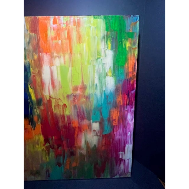 Original colorful abstract painting by Robert Cornman. This one-of-a-kind composition features layered, expressive...