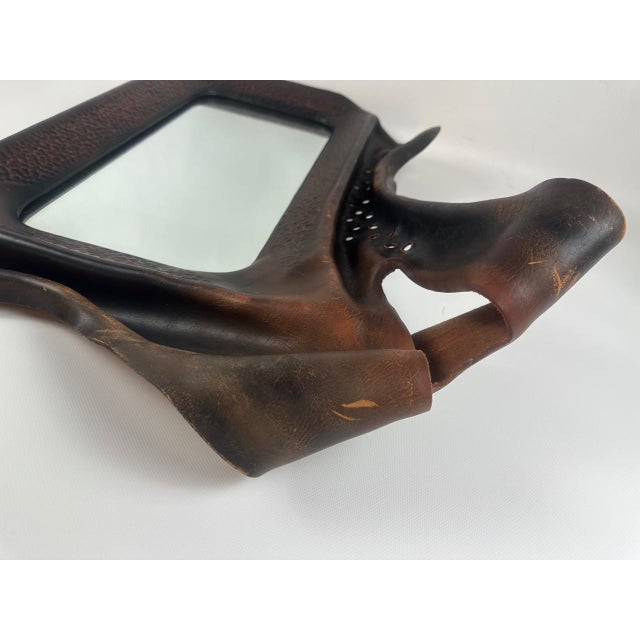 Polish Brutalist Leather Framed Mirror from Chronos, 1970s For Sale - Image 13 of 18
