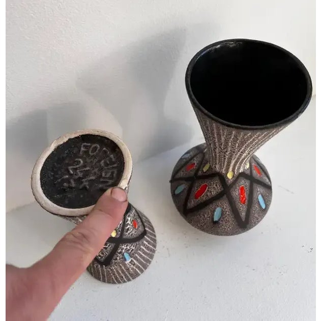Set of Two Vintage Pottery Vases c. 1960s, marked 'FOREIGN' by Scheurich, Germany large 4" x 8.5" small 3.5" x 7" great...