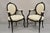 Decorator French Hollywood Regency Louis XV Style Oval Back Arm Chairs - a Pair. Item features solid mahogany wood frames...