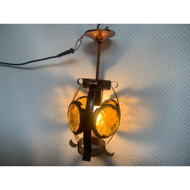 Black Vintage Hanging Lamp in Metal and Copper with Honey Glass, 1970s For Sale - Image 8 of 18