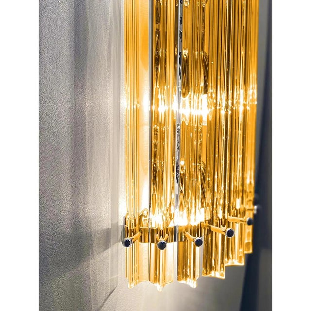 Contemporary Amber Triedro Murano Glass Wall Sconce in Venini by Simoeng, Set of 2 For Sale - Image 3 of 6