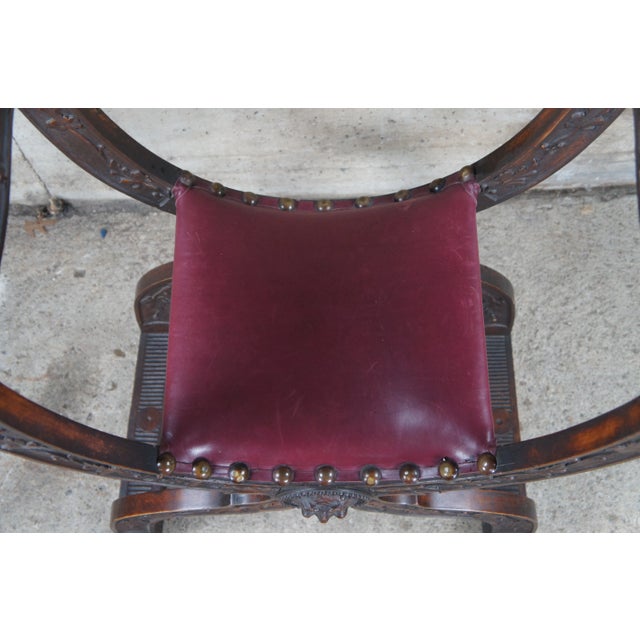 Brown Late 19th Century Antique Italian Renaissance Revival Walnut Curule Savonarola Lion Throne Chair For Sale - Image 8 of 12