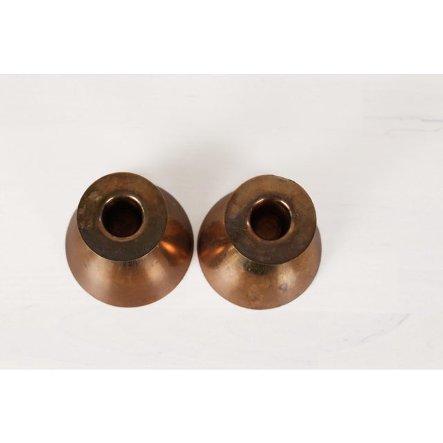 1960s Mid-Century Modern Copper Hourglass Candle Holder Pair For Sale - Image 5 of 9