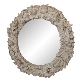 Mid 20th Century Cast Iron Fruit and Leaf Round Wall Mirror For Sale