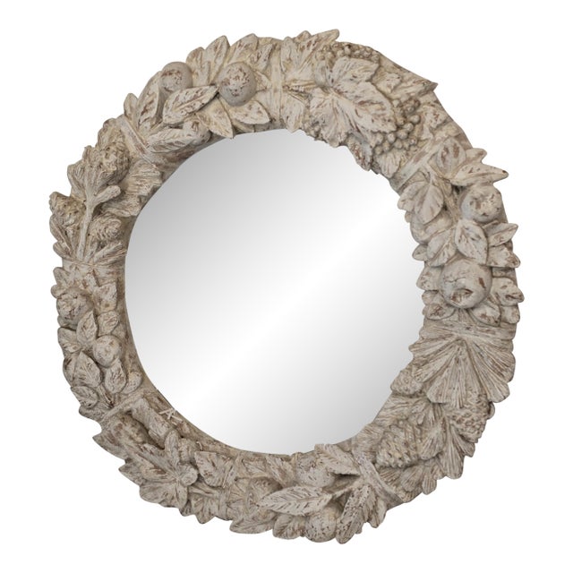 Mid 20th Century Cast Iron Fruit and Leaf Round Wall Mirror For Sale