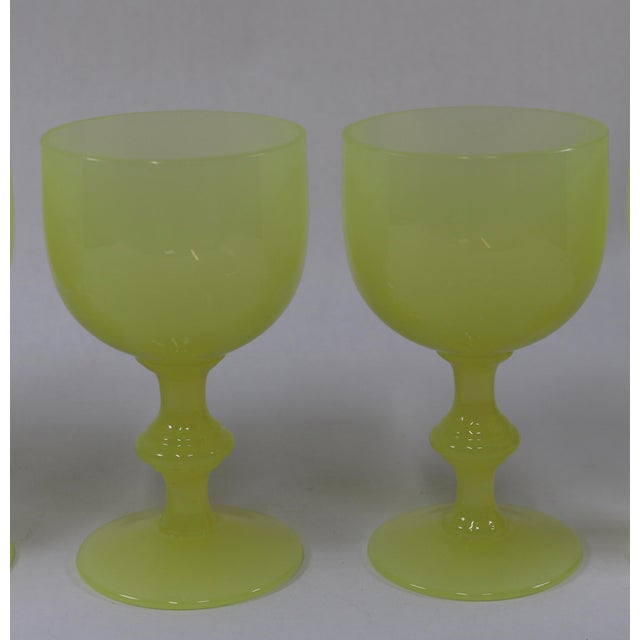 French 1930s Rare French Yellow Opaline Wine Glasses Attributed to Portieux Vallerysthal - Set of 5 For Sale - Image 3 of 10