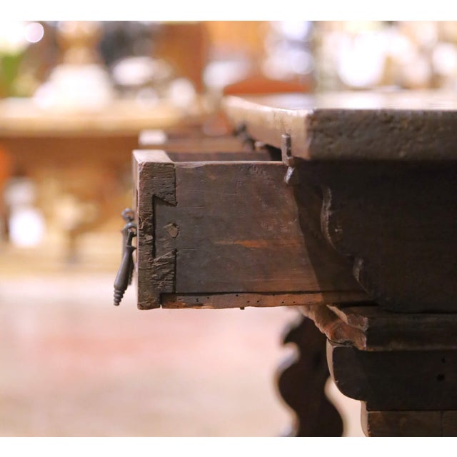 18th Century Spanish Carved Walnut Desk With Single Plank Top and Three Drawers For Sale - Image 10 of 15