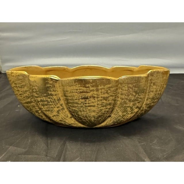 Stangl Pottery Scallop Pumpkin Painted 22k Gold Bowl 1960s Nj Vintage MCM #2064 For Sale In New York - Image 6 of 10