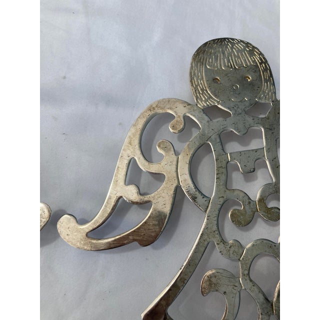 Metal Vintage Silverplate Angel Trivets, Set of Two For Sale - Image 7 of 12