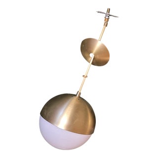 Pair Cedar and Moss Brass and Glass Globe Pendant For Sale