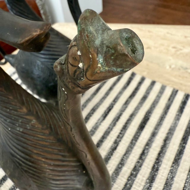 Bronze Two Antique Aquamanile Mughal Bronze Ritual Hamsa Goose / Swans W Golden Eyes For Sale - Image 8 of 12